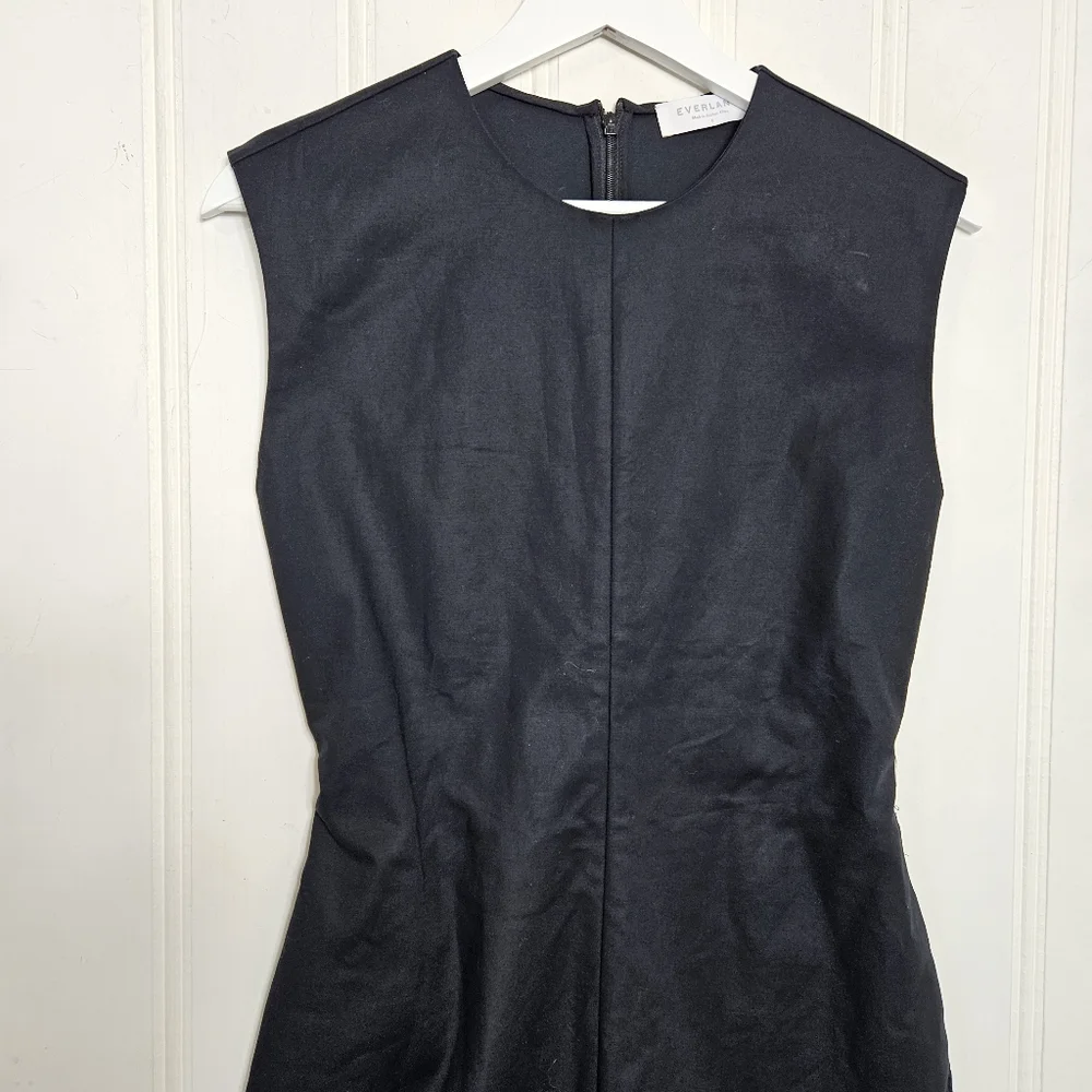 Everlane Black Fit Flare Dress Sleeveless Crew Neck Pockets Size 0 - Picture 3 of 12